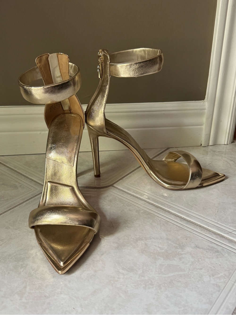 Aldo Metallic Gold Pointed-Toe Stiletto Sandals